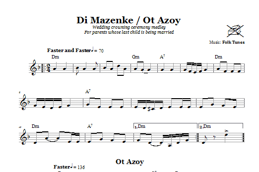 Download Chasidic Di Mazinke/Ot Azoy (Wedding Crowning Ceremony Medley) Sheet Music and learn how to play Melody Line, Lyrics & Chords PDF digital score in minutes