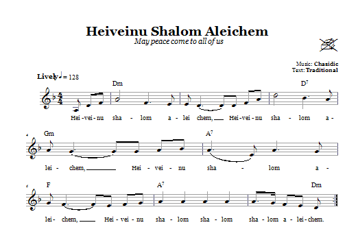 Download Chasidic Heiveinu Shalom Aleichem (May Peace Come To All Of You) Sheet Music and learn how to play Melody Line, Lyrics & Chords PDF digital score in minutes