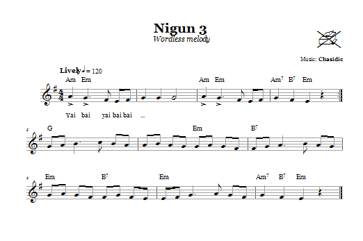 Download Chasidic Nigun 3 (Wordless Melody) Sheet Music and learn how to play Melody Line, Lyrics & Chords PDF digital score in minutes