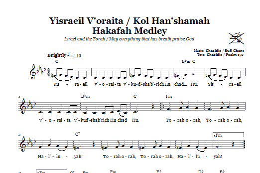 Download Chasidic/Sufi Chant Yisraeil V'oraita/Kol Han'shamah Hakafah Medley (Medley For Torah March) Sheet Music and learn how to play Melody Line, Lyrics & Chords PDF digital score in minutes