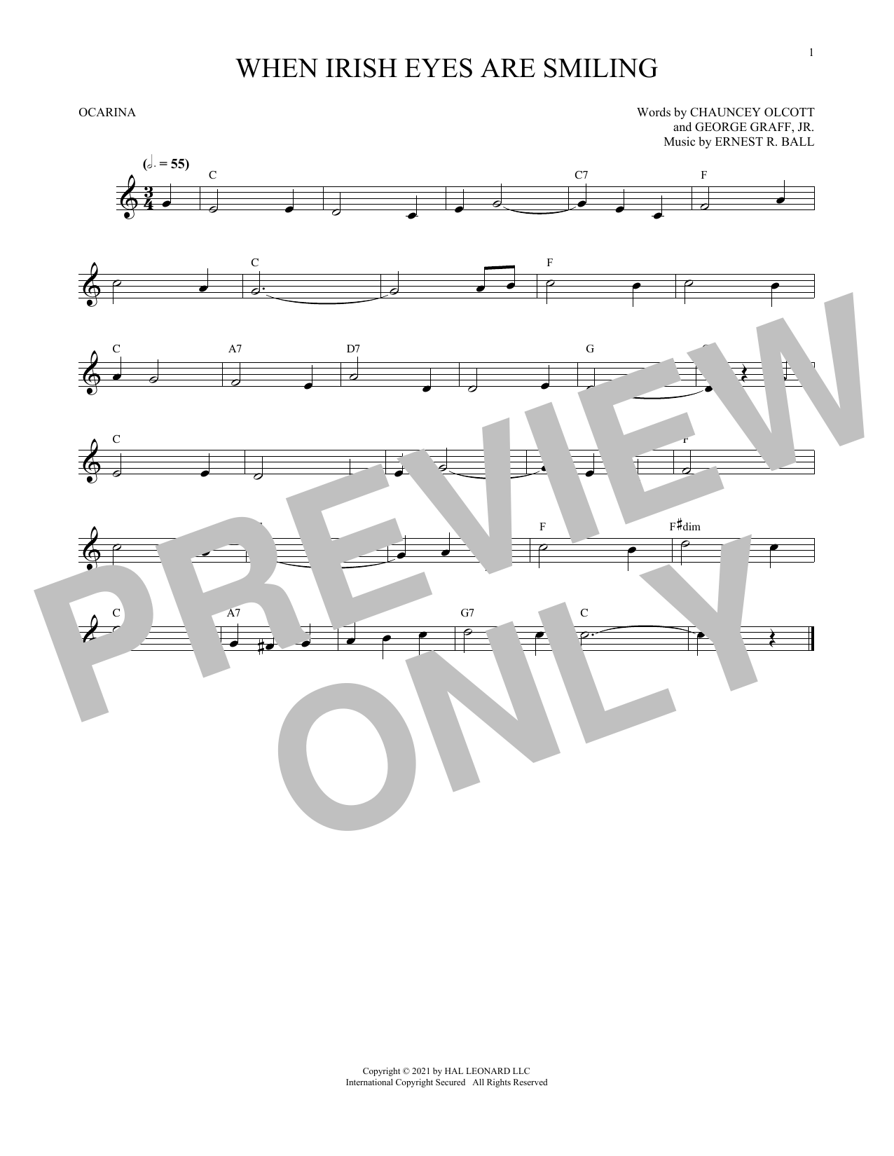 Download Chauncey Olcott When Irish Eyes Are Smiling (arr. Cris Gale) Sheet Music and learn how to play Ocarina PDF digital score in minutes