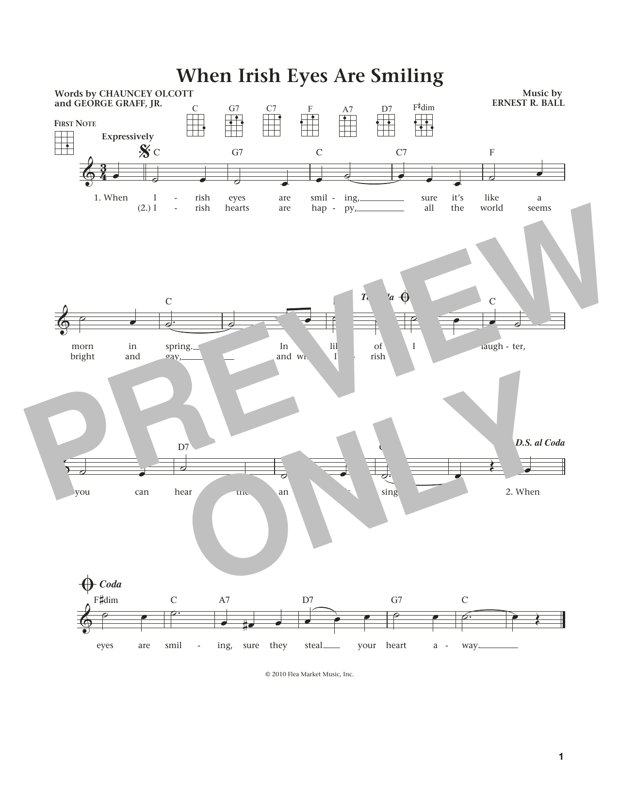 Download Chauncey Olcott When Irish Eyes Are Smiling Sheet Music and learn how to play Ukulele PDF digital score in minutes