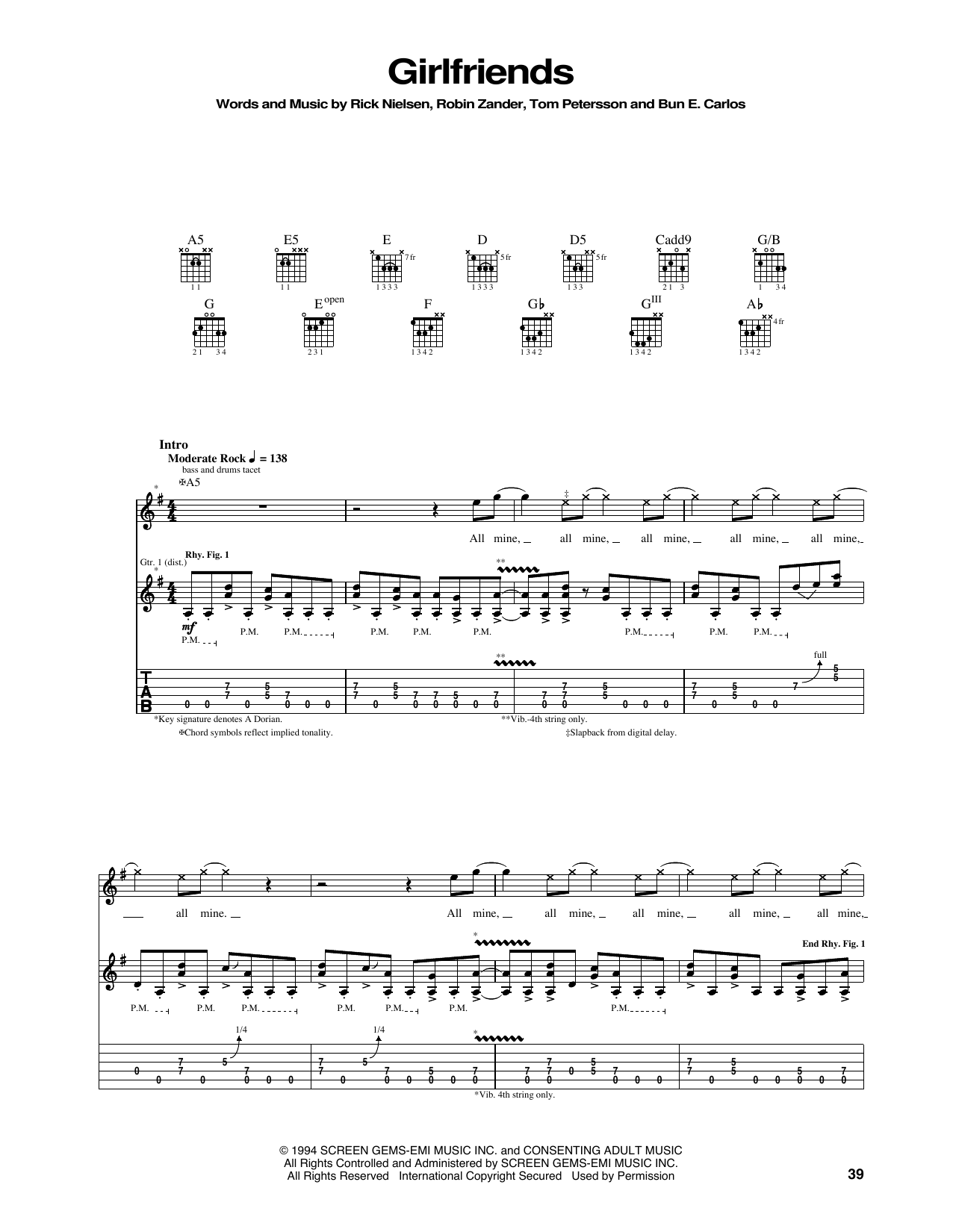 Download Cheap Trick Girlfriends Sheet Music and learn how to play Guitar Tab PDF digital score in minutes