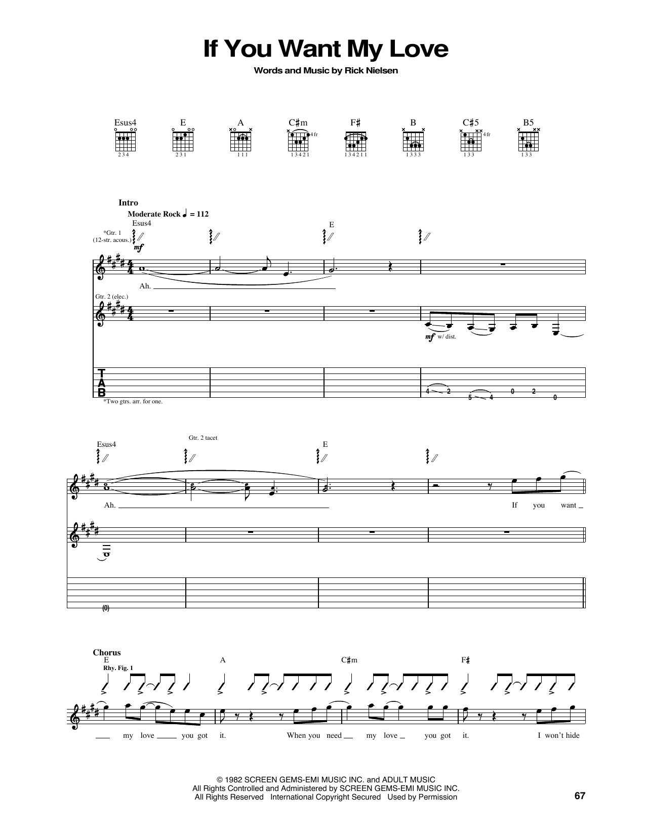 Download Cheap Trick If You Want My Love Sheet Music and learn how to play Piano, Vocal & Guitar (Right-Hand Melody) PDF digital score in minutes