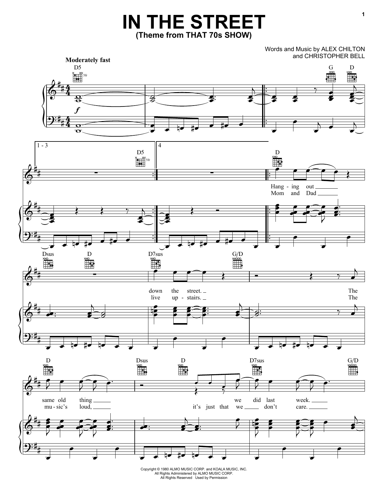 Download Cheap Trick In The Street (Theme from That 70s Show) Sheet Music and learn how to play Piano, Vocal & Guitar Chords (Right-Hand Melody) PDF digital score in minutes