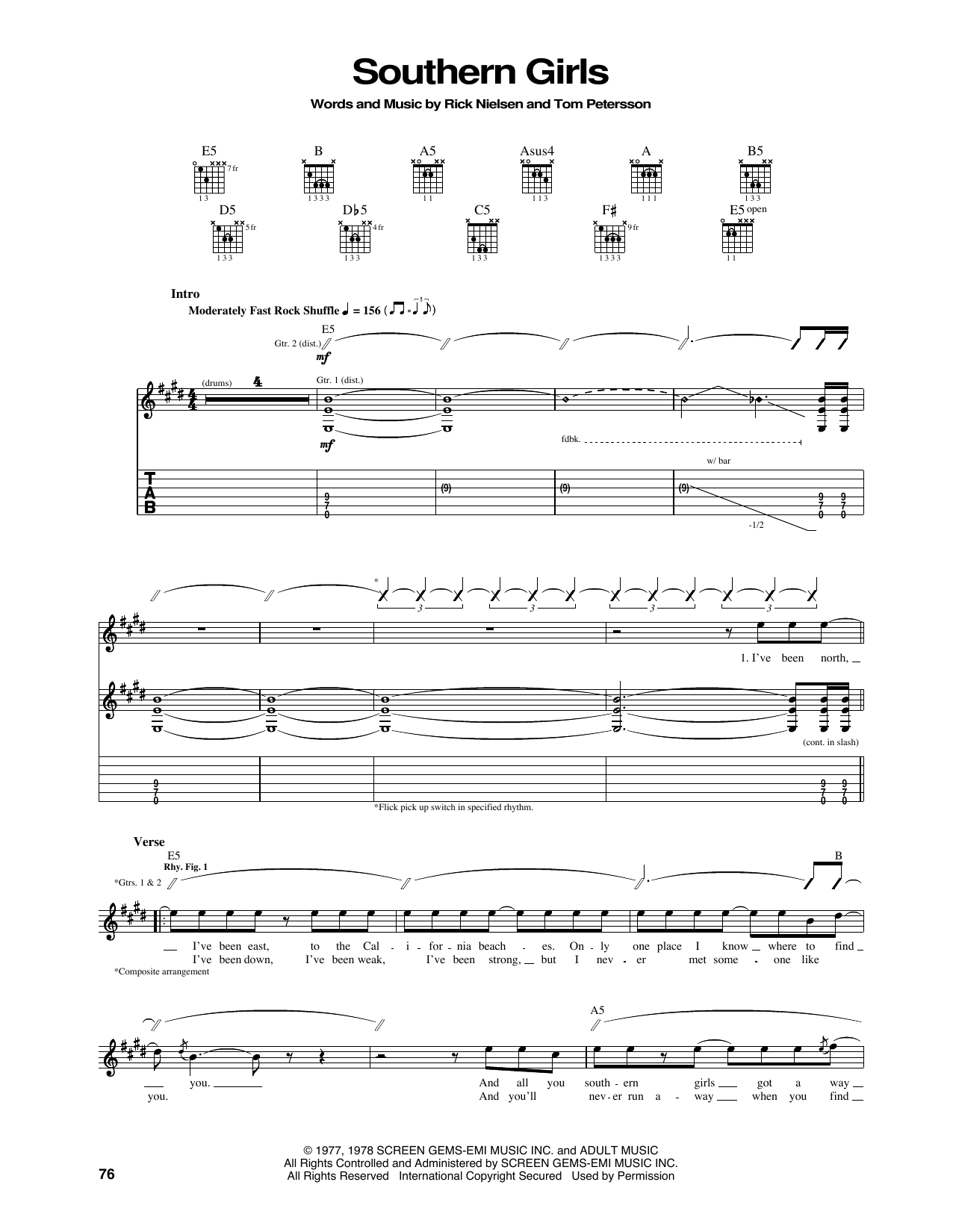 Download Cheap Trick Southern Girls Sheet Music and learn how to play Guitar Tab PDF digital score in minutes
