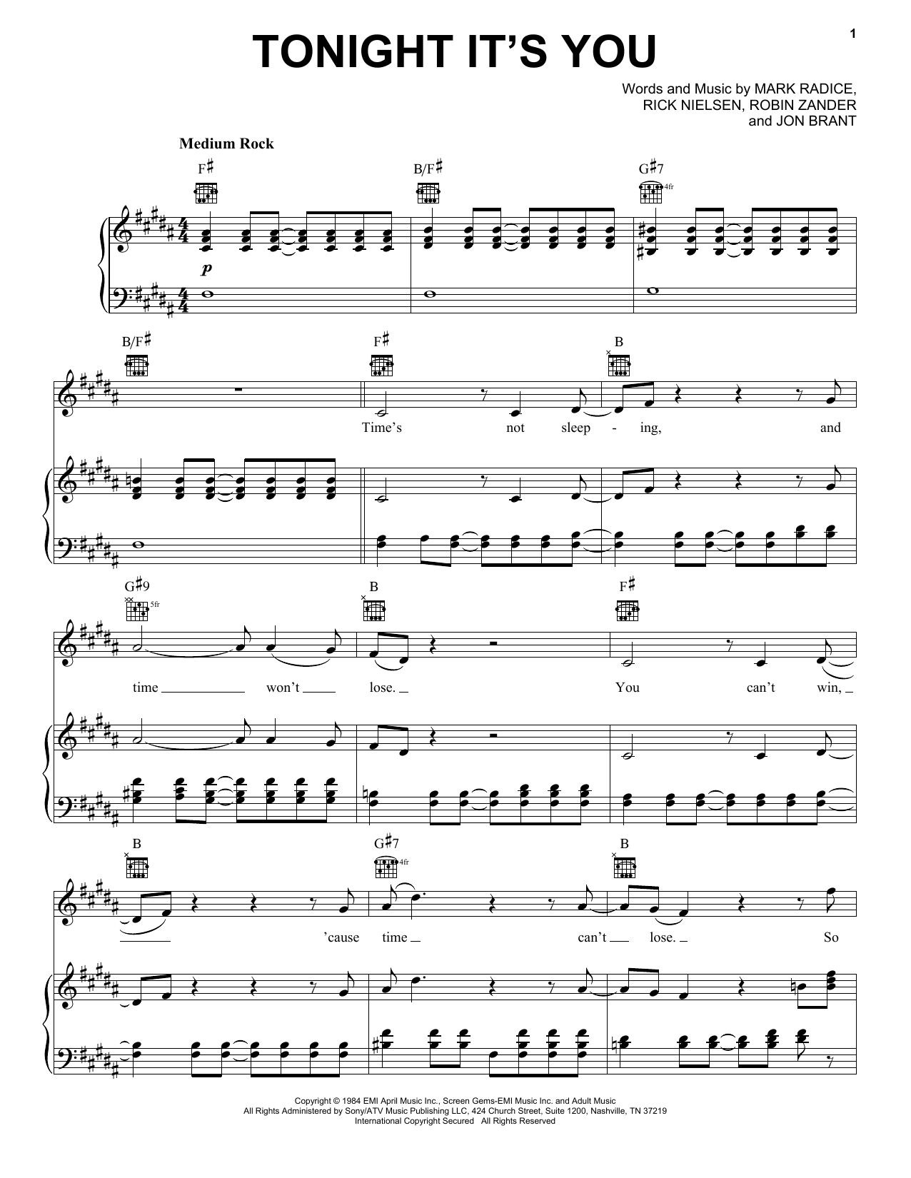 Download Cheap Trick Tonight It's You Sheet Music and learn how to play Piano, Vocal & Guitar (Right-Hand Melody) PDF digital score in minutes