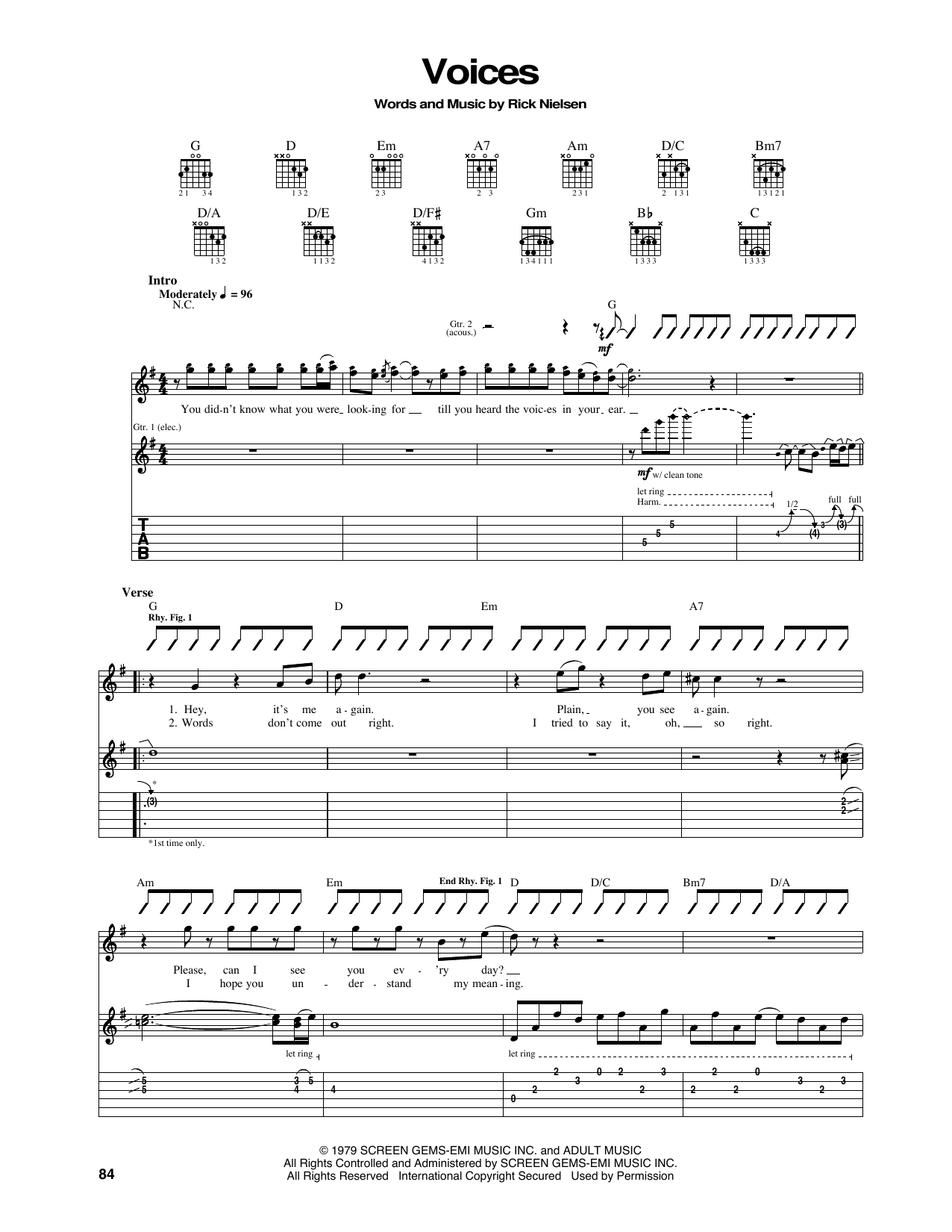 Download Cheap Trick Voices Sheet Music and learn how to play Piano, Vocal & Guitar (Right-Hand Melody) PDF digital score in minutes