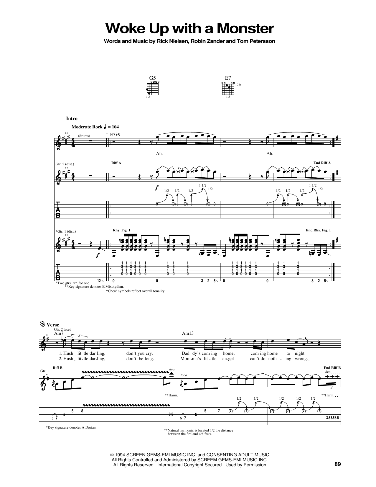 Download Cheap Trick Woke Up With A Monster Sheet Music and learn how to play Guitar Tab PDF digital score in minutes