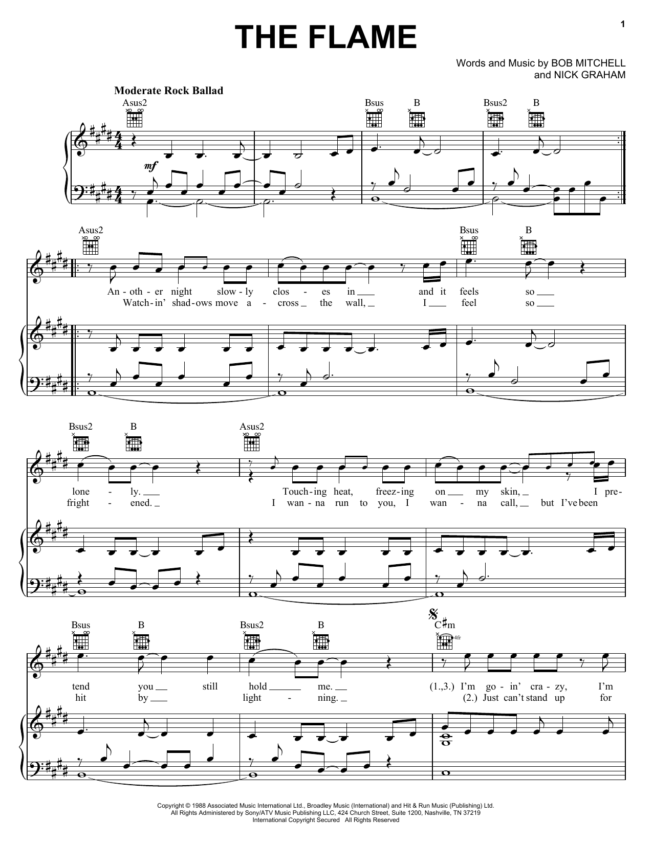 Cheap Trick "The Flame" Sheet Music Notes Download Printable PDF