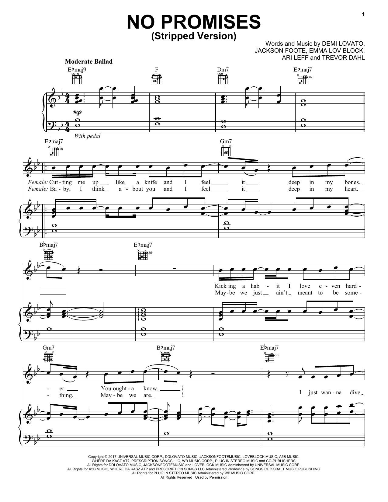 Download Cheat Codes No Promises (feat. Demi Lovato) Sheet Music and learn how to play Piano, Vocal & Guitar (Right-Hand Melody) PDF digital score in minutes