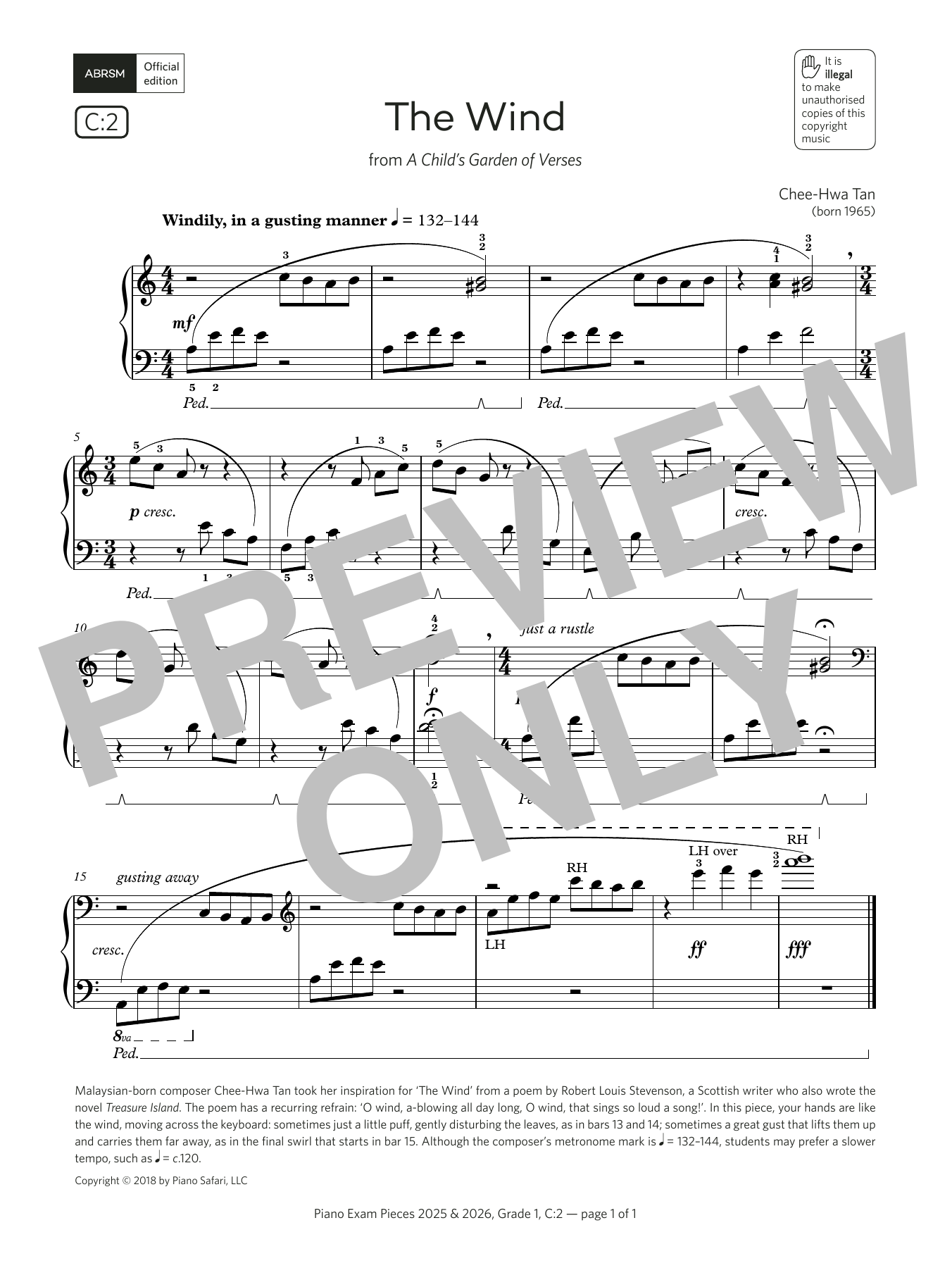 Download Chee-Hwa Tan The Wind (Grade 1, list C2, from the ABRSM Piano Syllabus 2025 & 2026) Sheet Music and learn how to play Piano Solo PDF digital score in minutes