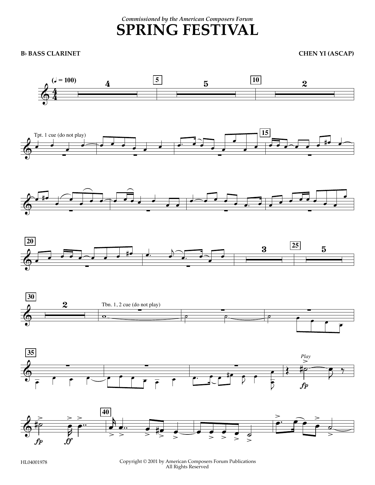 Download Chen Yi Spring Festival - Bb Bass Clarinet Sheet Music and learn how to play Concert Band PDF digital score in minutes