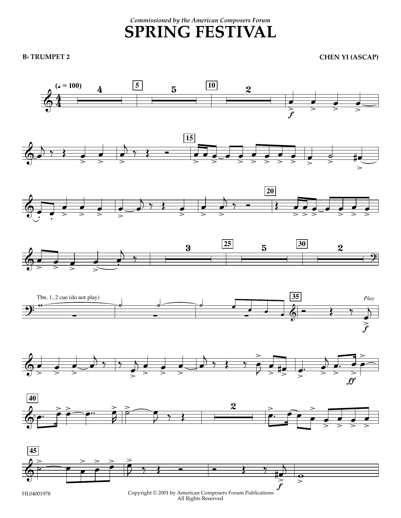 Download Chen Yi Spring Festival - Bb Trumpet 2 Sheet Music and learn how to play Concert Band PDF digital score in minutes