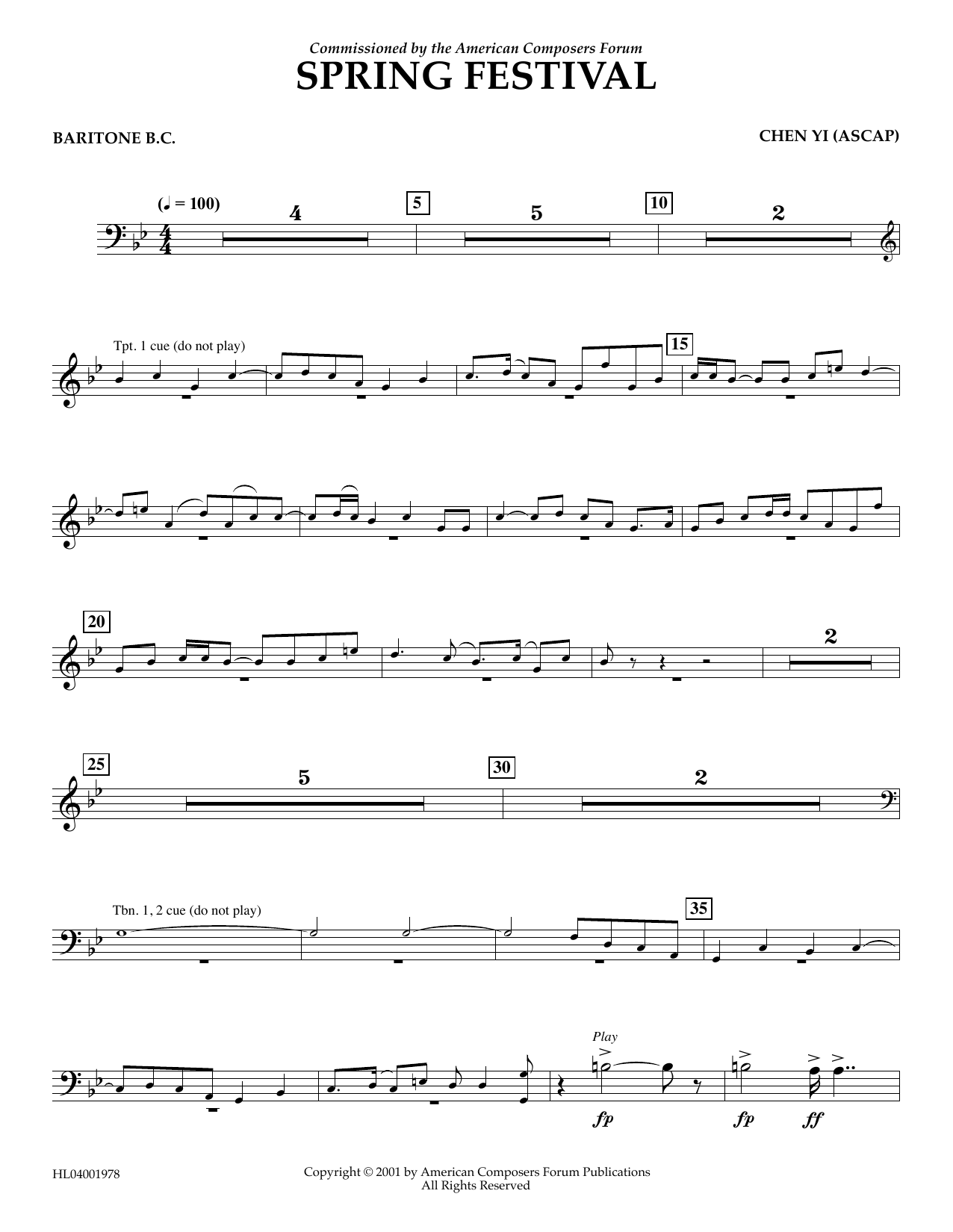 Download Chen Yi Spring Festival - Euphonium in Bass Clef Sheet Music and learn how to play Concert Band PDF digital score in minutes