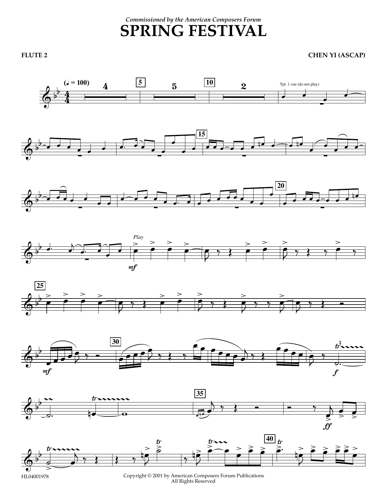 Download Chen Yi Spring Festival - Flute 2 Sheet Music and learn how to play Concert Band PDF digital score in minutes