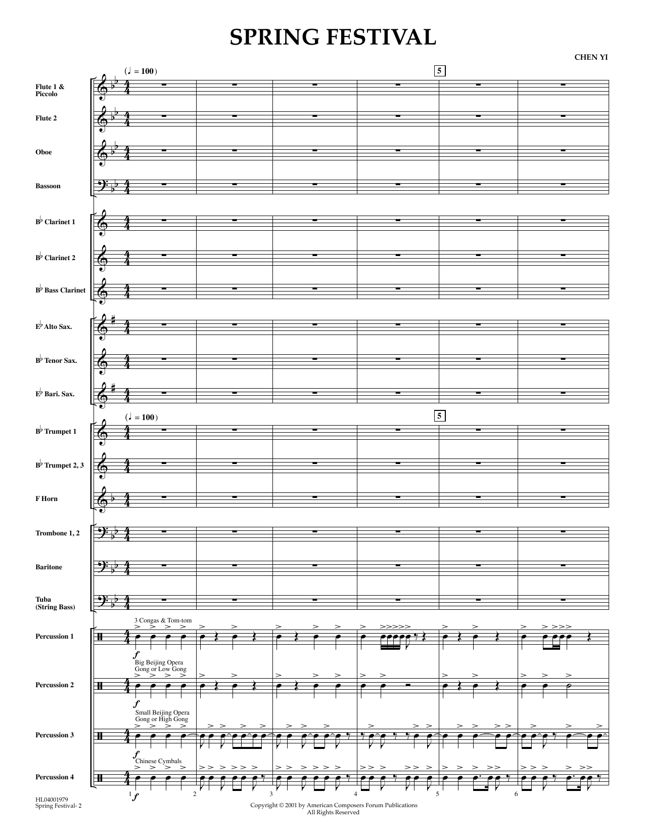 Download Chen Yi Spring Festival - Full Score Sheet Music and learn how to play Concert Band PDF digital score in minutes