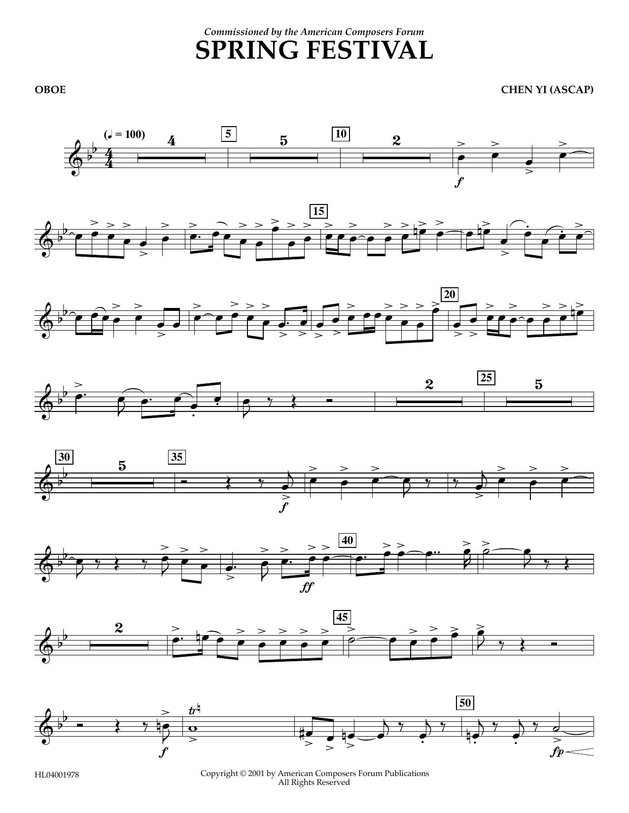 Download Chen Yi Spring Festival - Oboe Sheet Music and learn how to play Concert Band PDF digital score in minutes