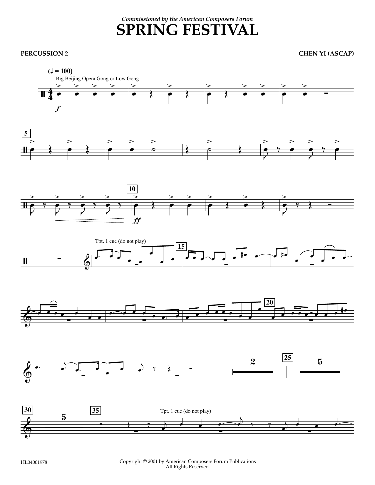 Download Chen Yi Spring Festival - Percussion 2 Sheet Music and learn how to play Concert Band PDF digital score in minutes