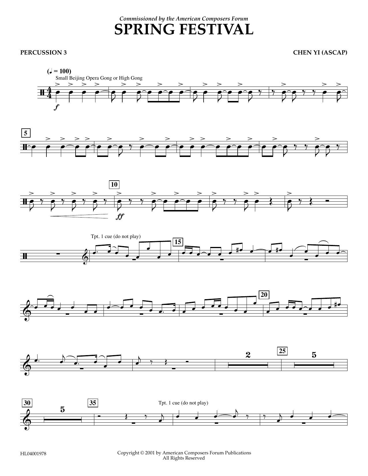 Download Chen Yi Spring Festival - Percussion 3 Sheet Music and learn how to play Concert Band PDF digital score in minutes