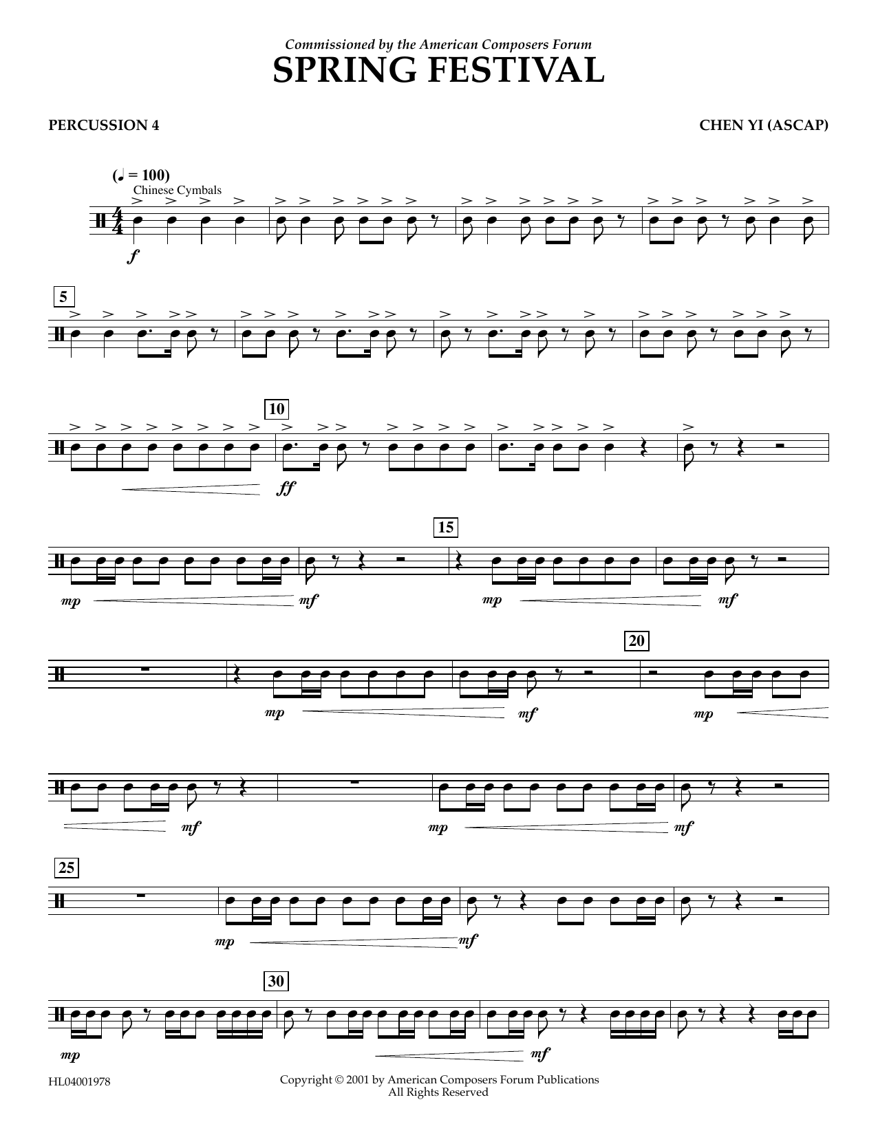 Download Chen Yi Spring Festival - Percussion 4 Sheet Music and learn how to play Concert Band PDF digital score in minutes