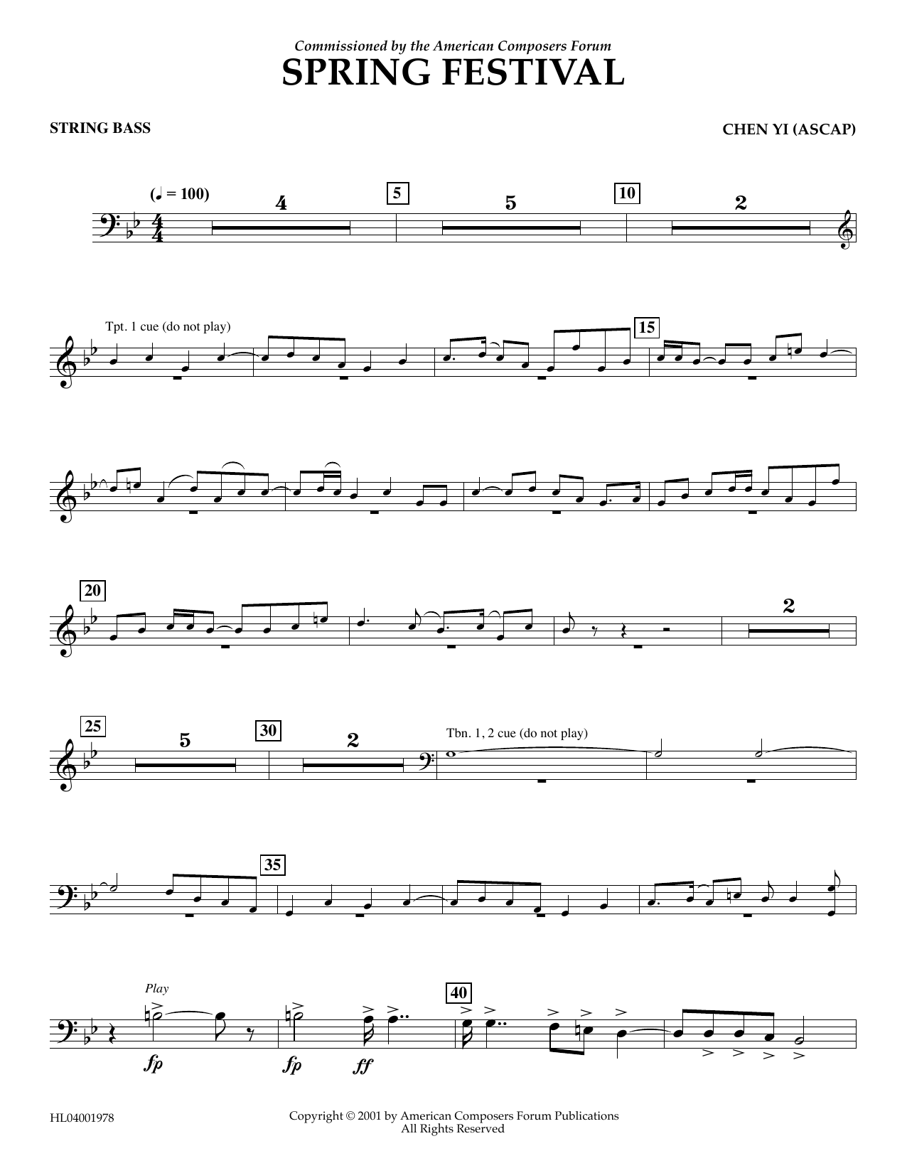 Download Chen Yi Spring Festival - String Bass Sheet Music and learn how to play Concert Band PDF digital score in minutes