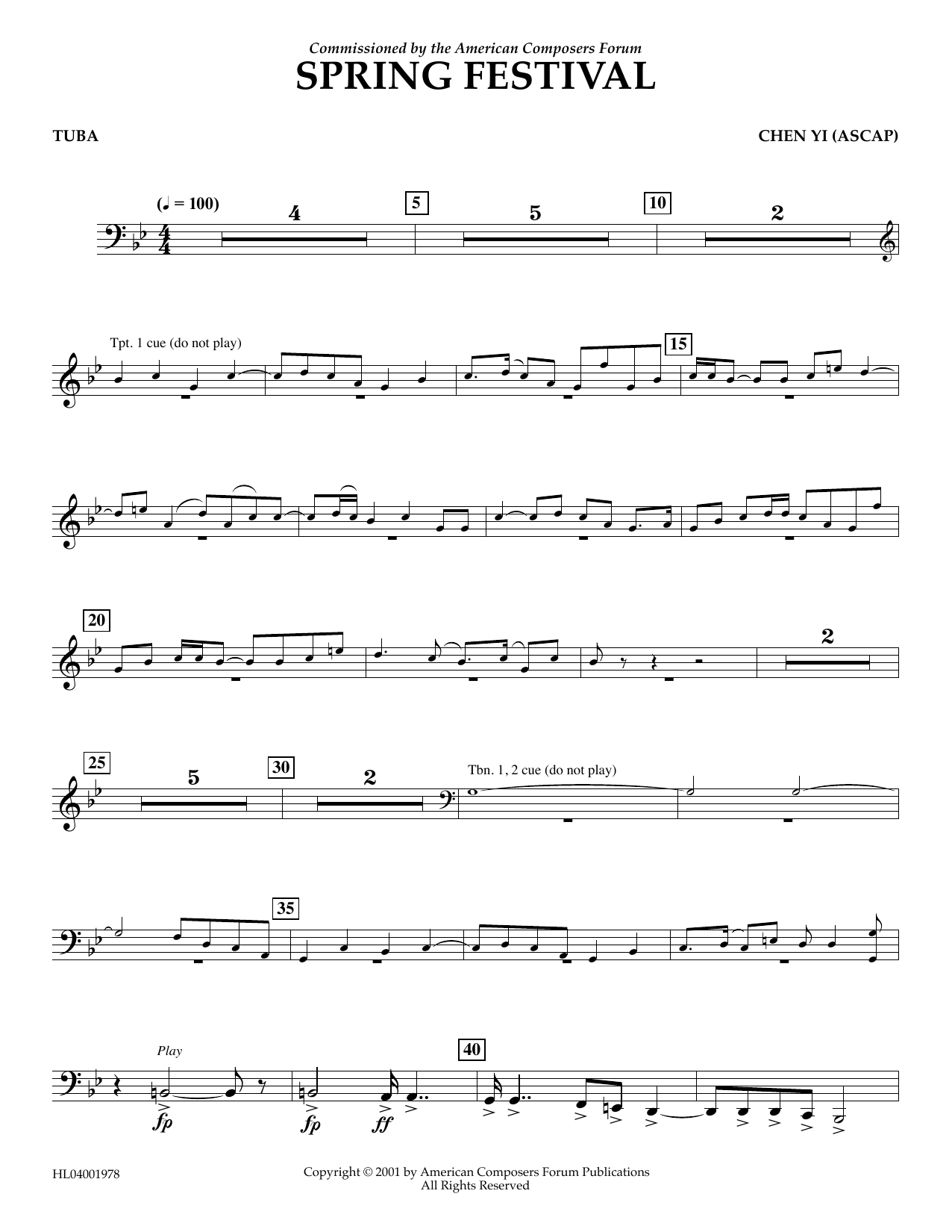 Download Chen Yi Spring Festival - Tuba Sheet Music and learn how to play Concert Band PDF digital score in minutes