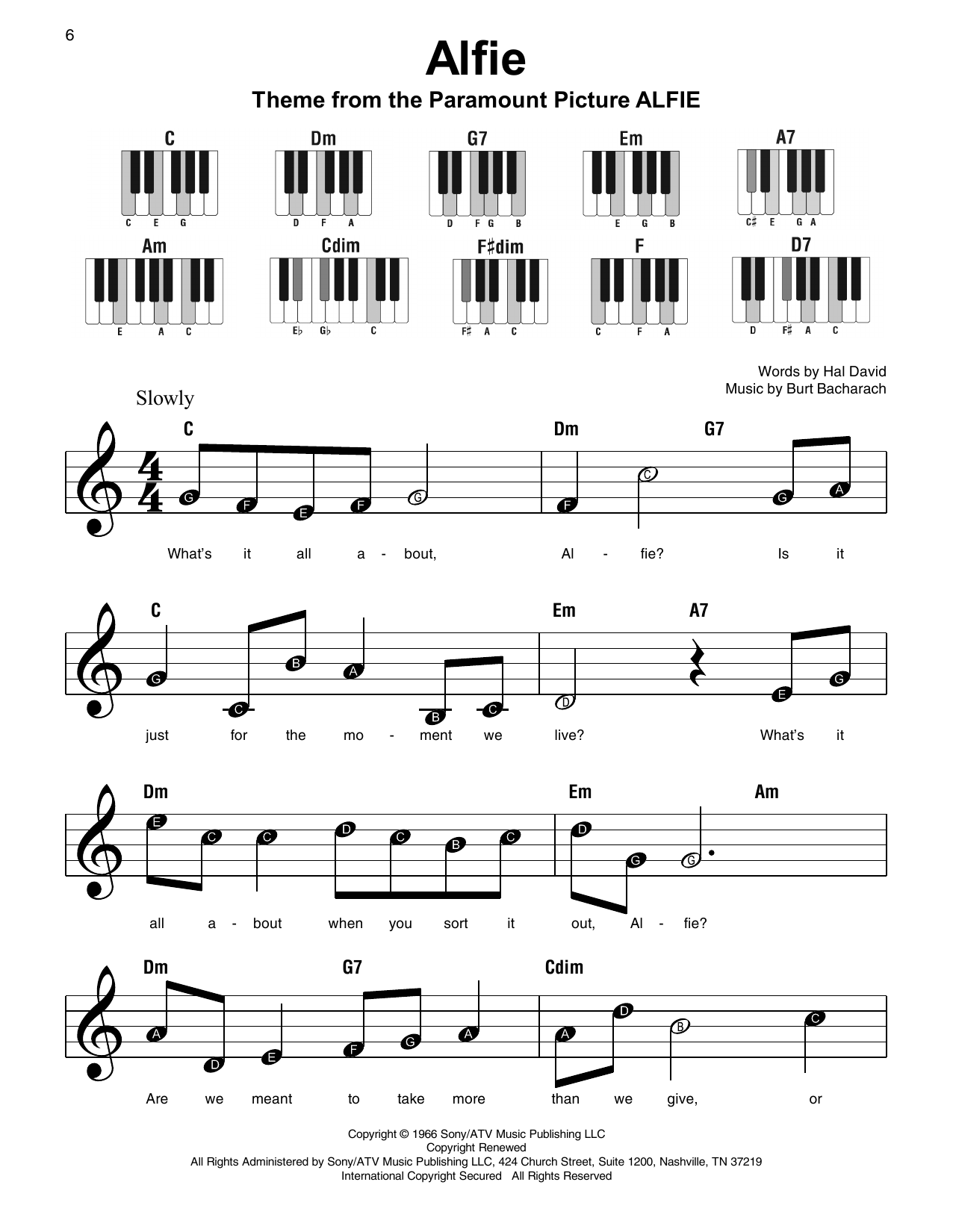 Download Cher Alfie Sheet Music and learn how to play Super Easy Piano PDF digital score in minutes