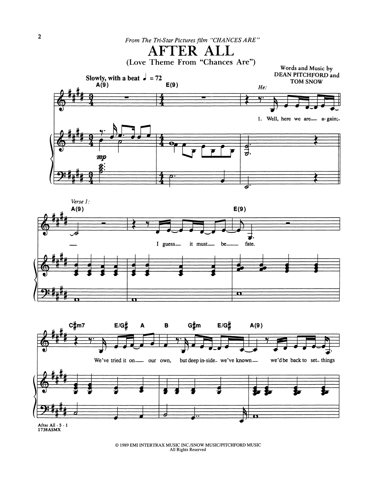 Download Cher and Peter Cetera After All (Love Theme from Chances Are) Sheet Music and learn how to play Piano & Vocal PDF digital score in minutes