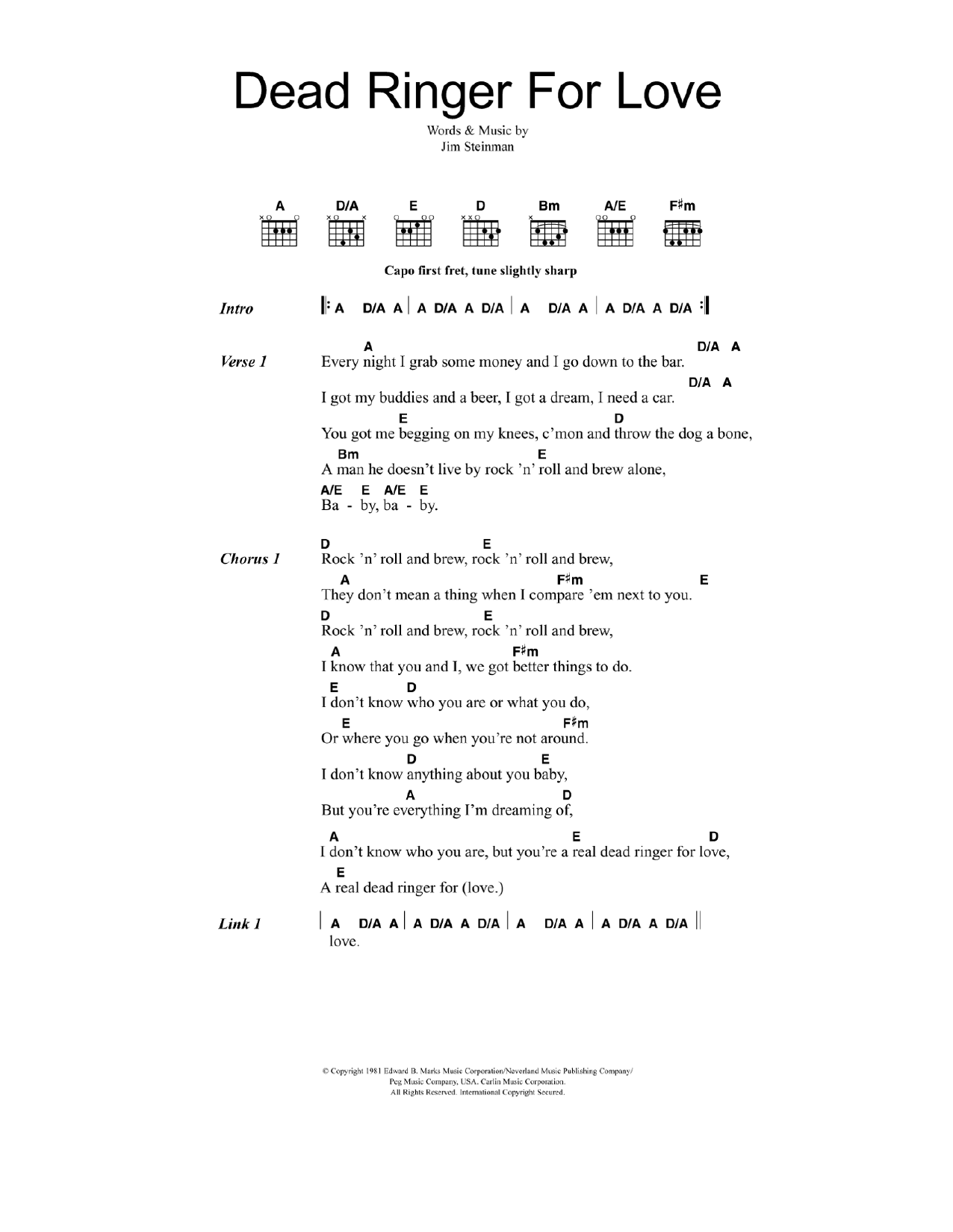 Download Cher Dead Ringer For Love Sheet Music and learn how to play Guitar Chords/Lyrics PDF digital score in minutes