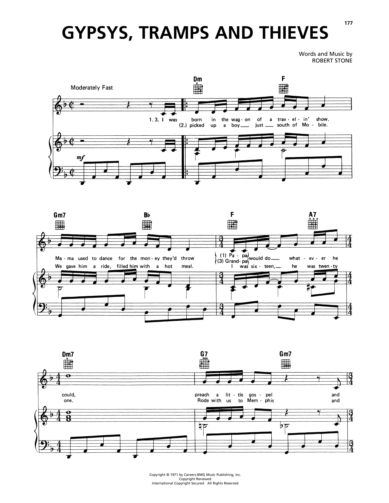 Download Cher Gypsys, Tramps And Thieves Sheet Music and learn how to play Piano, Vocal & Guitar Chords (Right-Hand Melody) PDF digital score in minutes