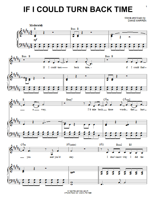 Download Cher If I Could Turn Back Time Sheet Music and learn how to play Piano, Vocal & Guitar Chords (Right-Hand Melody) PDF digital score in minutes