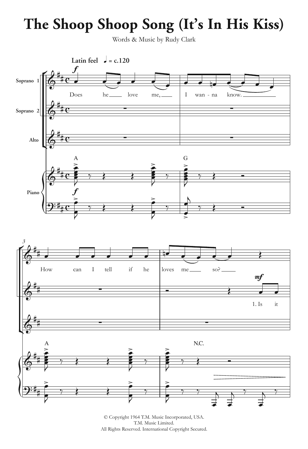 Download Cher The Shoop Shoop Song (It's In His Kiss) (arr. Berty Rice) Sheet Music and learn how to play SSA Choir PDF digital score in minutes