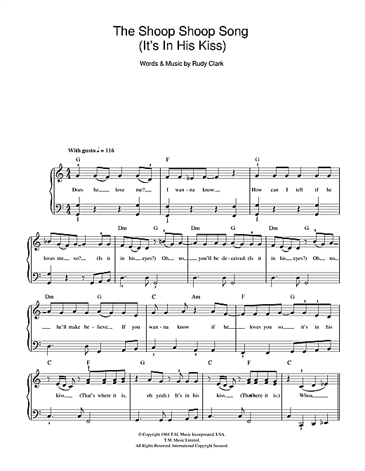 Download Cher The Shoop Shoop Song (It's In His Kiss) Sheet Music and learn how to play Beginner Piano PDF digital score in minutes