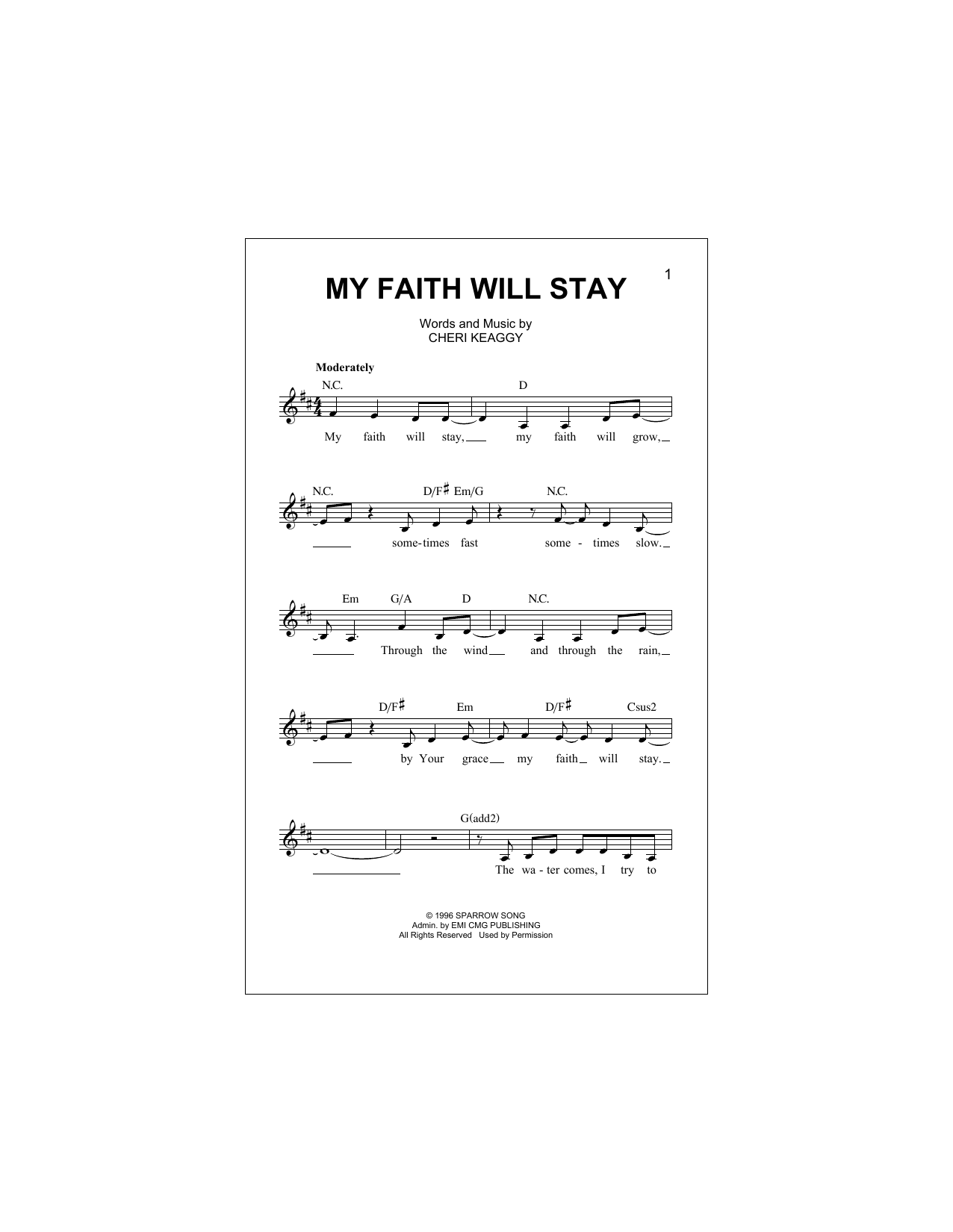 Download Cheri Keaggy My Faith Will Stay Sheet Music and learn how to play Voice PDF digital score in minutes