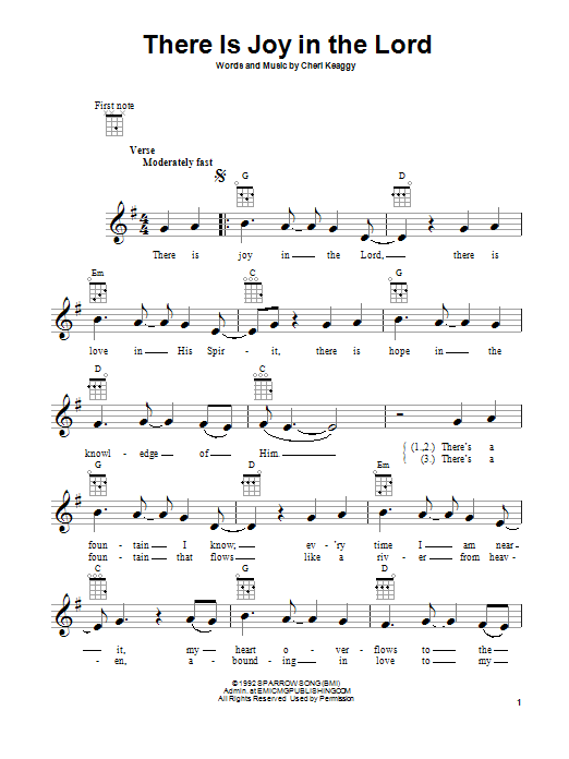 Download Cheri Keaggy There Is Joy In The Lord Sheet Music and learn how to play Ukulele PDF digital score in minutes