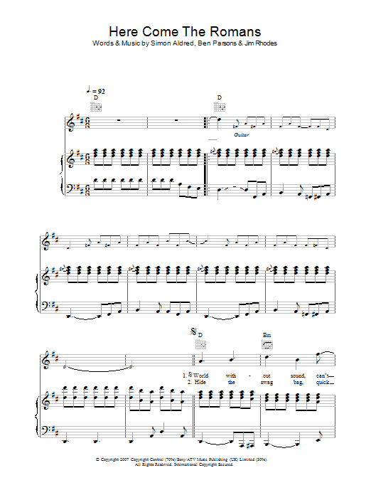 Download Cherry Ghost Here Come The Romans Sheet Music and learn how to play Piano, Vocal & Guitar PDF digital score in minutes