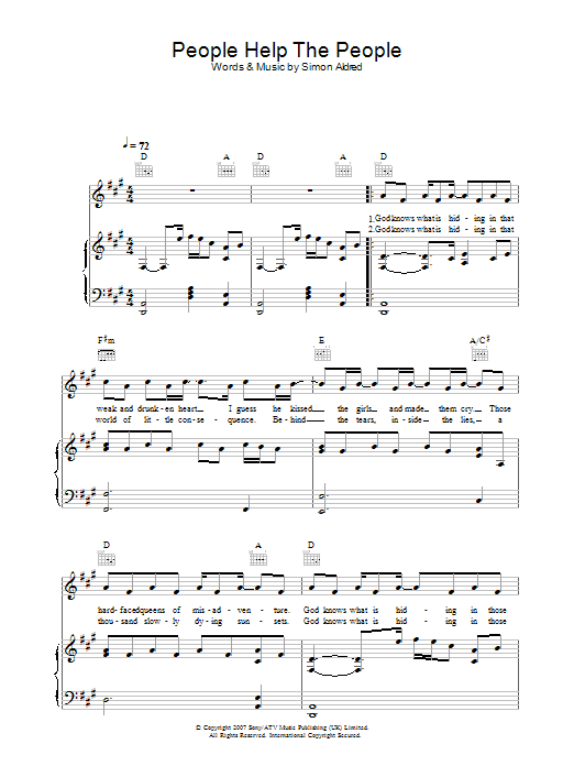 Download Cherry Ghost People Help The People Sheet Music and learn how to play Lyrics & Chords PDF digital score in minutes