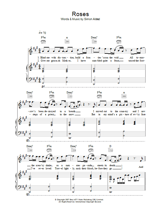 Download Cherry Ghost Roses Sheet Music and learn how to play Piano, Vocal & Guitar PDF digital score in minutes