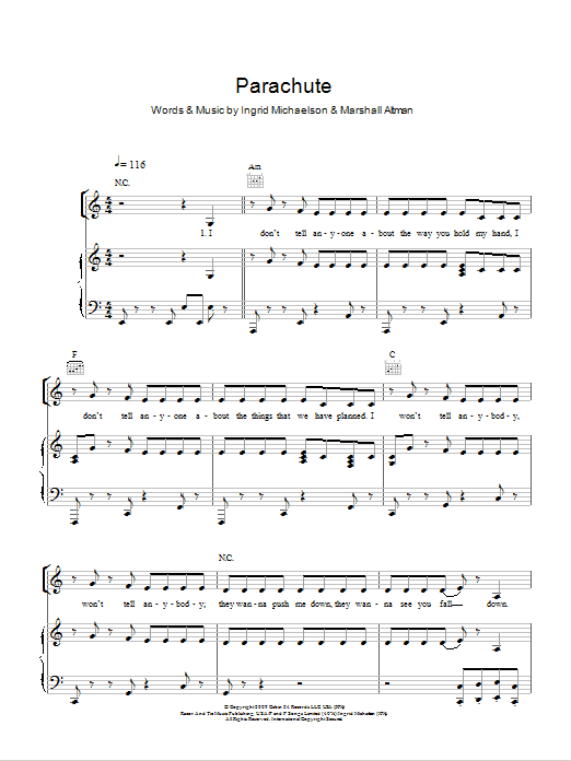 Download Cheryl Parachute Sheet Music and learn how to play Piano, Vocal & Guitar (Right-Hand Melody) PDF digital score in minutes