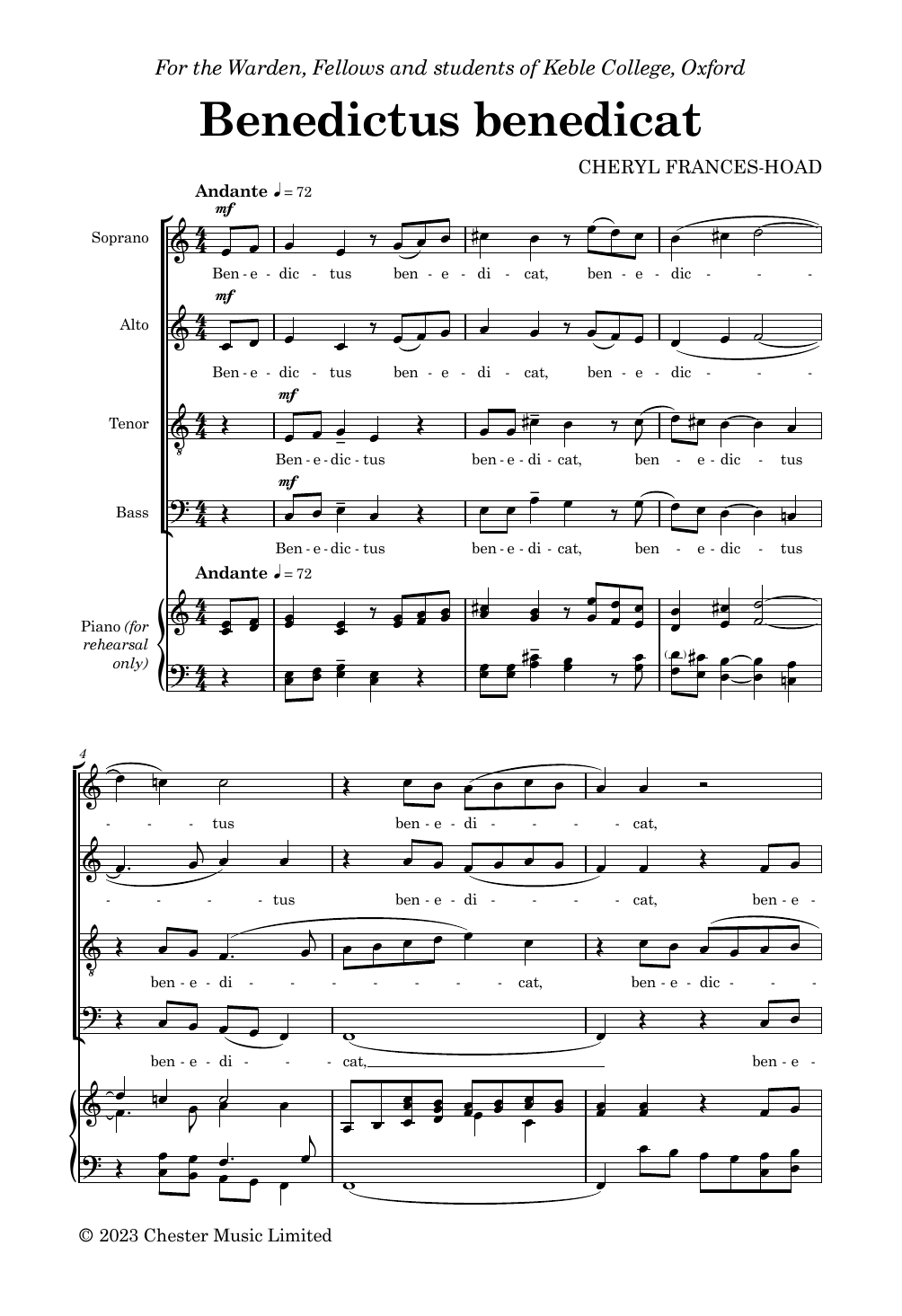 Download Cheryl Frances-Hoad Benedictus Benedicat Sheet Music and learn how to play SATB Choir PDF digital score in minutes