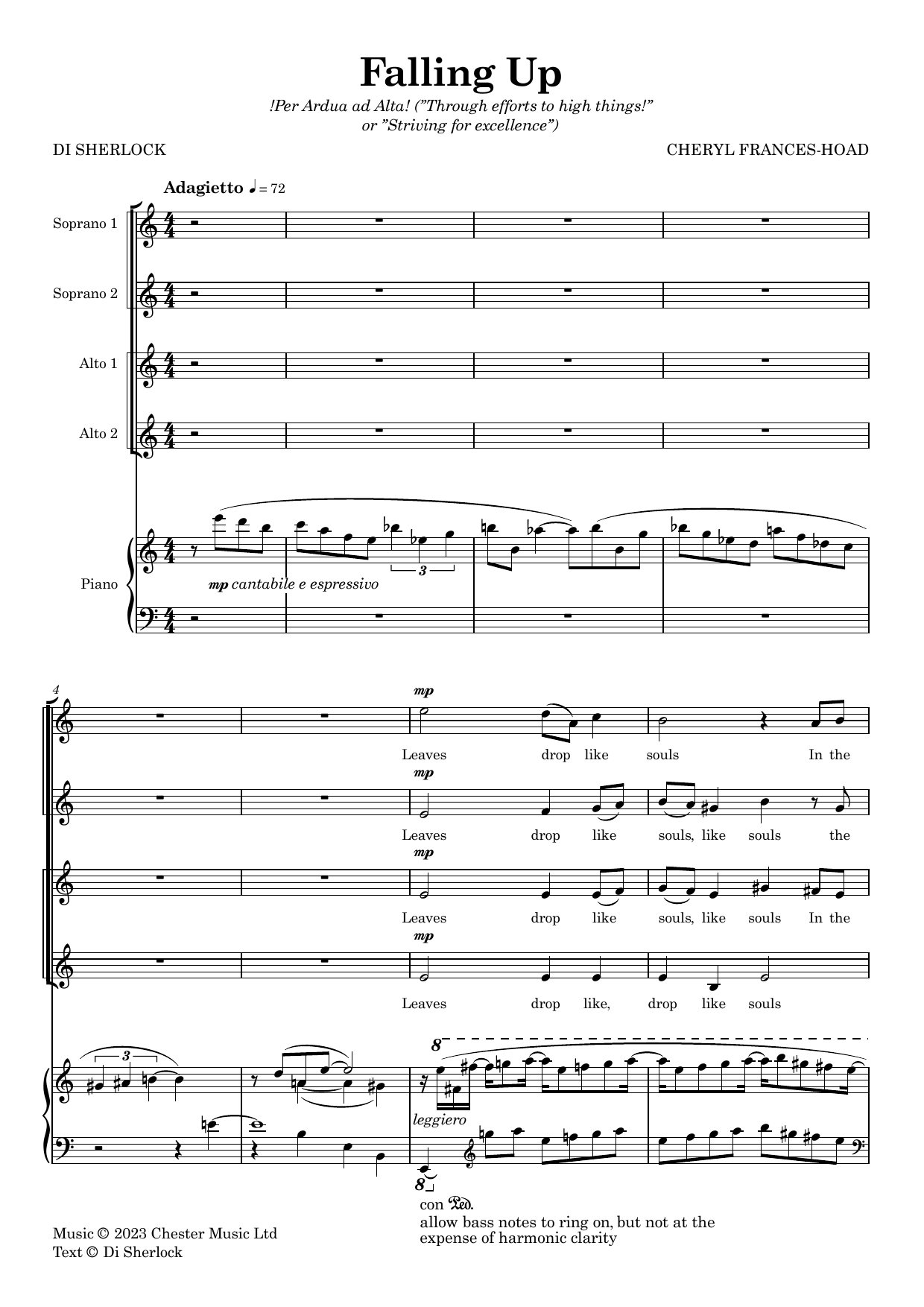 Download Cheryl Frances-Hoad Falling Up Sheet Music and learn how to play SSAA Choir PDF digital score in minutes