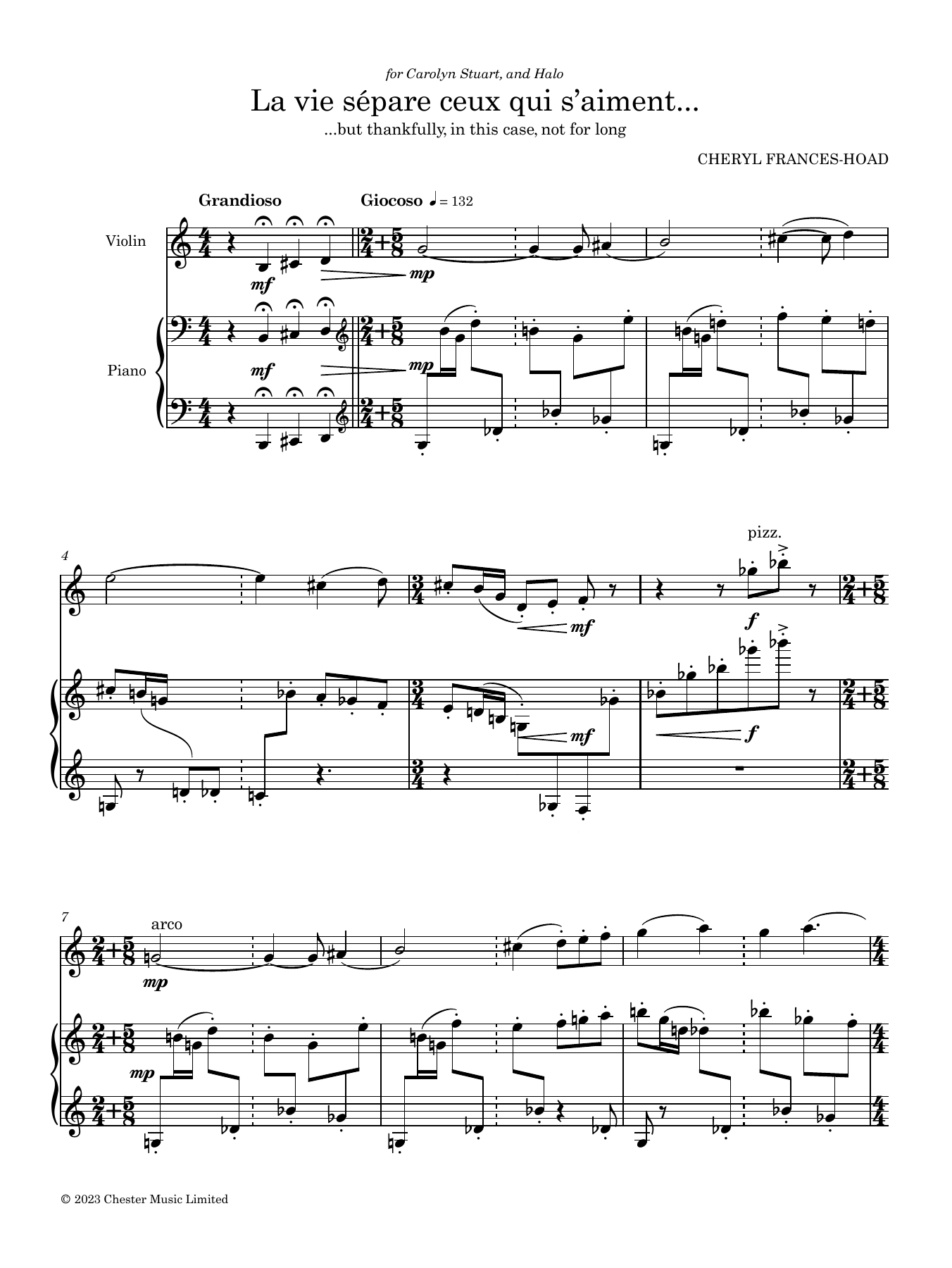 Download Cheryl Frances-Hoad La vie sépare ceux qui s'aiment Sheet Music and learn how to play Violin and Piano PDF digital score in minutes