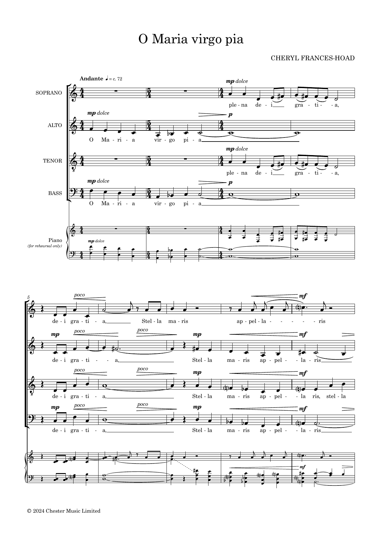 Download Cheryl Frances-Hoad O Maria virgo pia Sheet Music and learn how to play SATB Choir PDF digital score in minutes