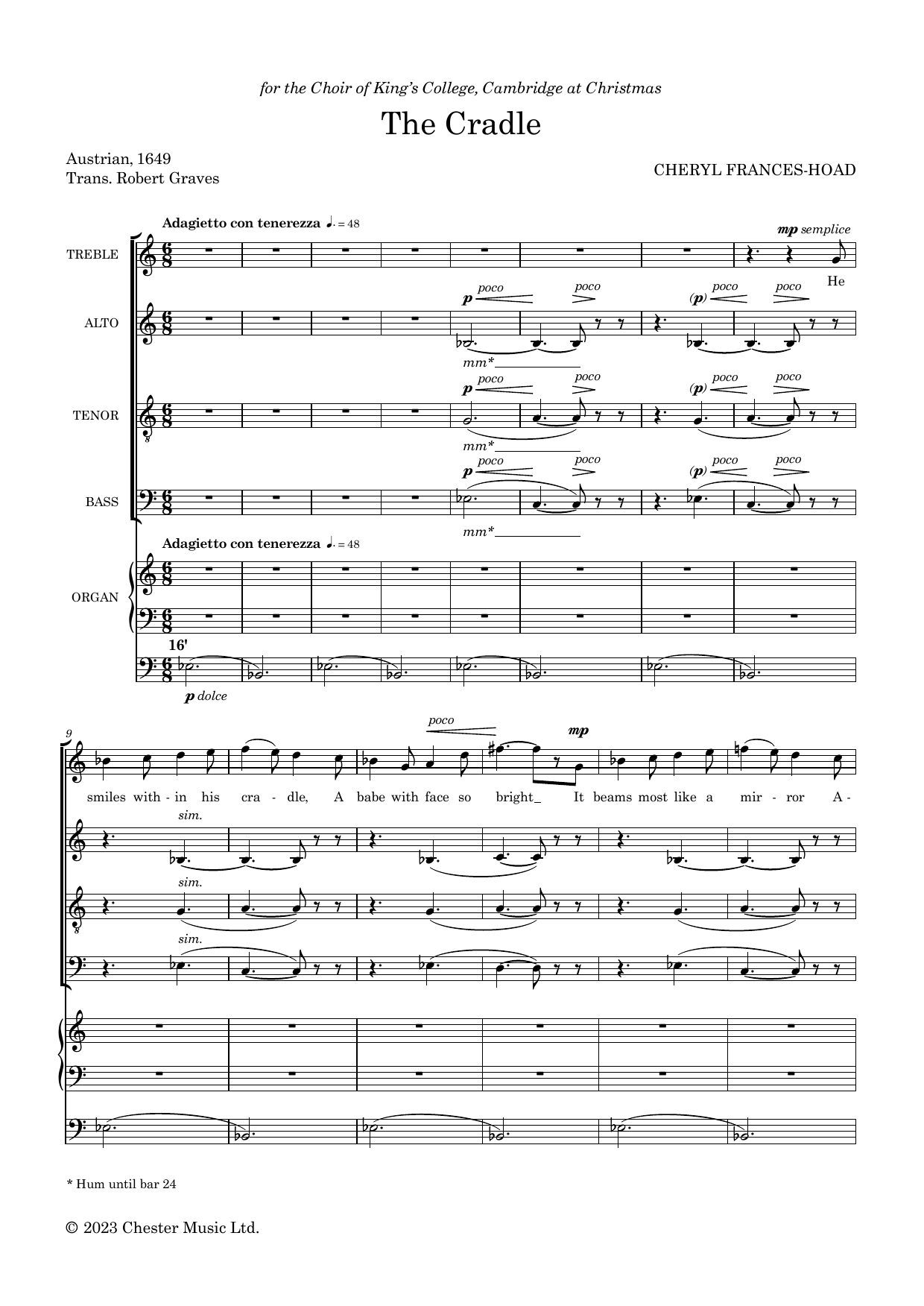 Download Cheryl Frances-Hoad The Cradle Sheet Music and learn how to play SATB Choir PDF digital score in minutes