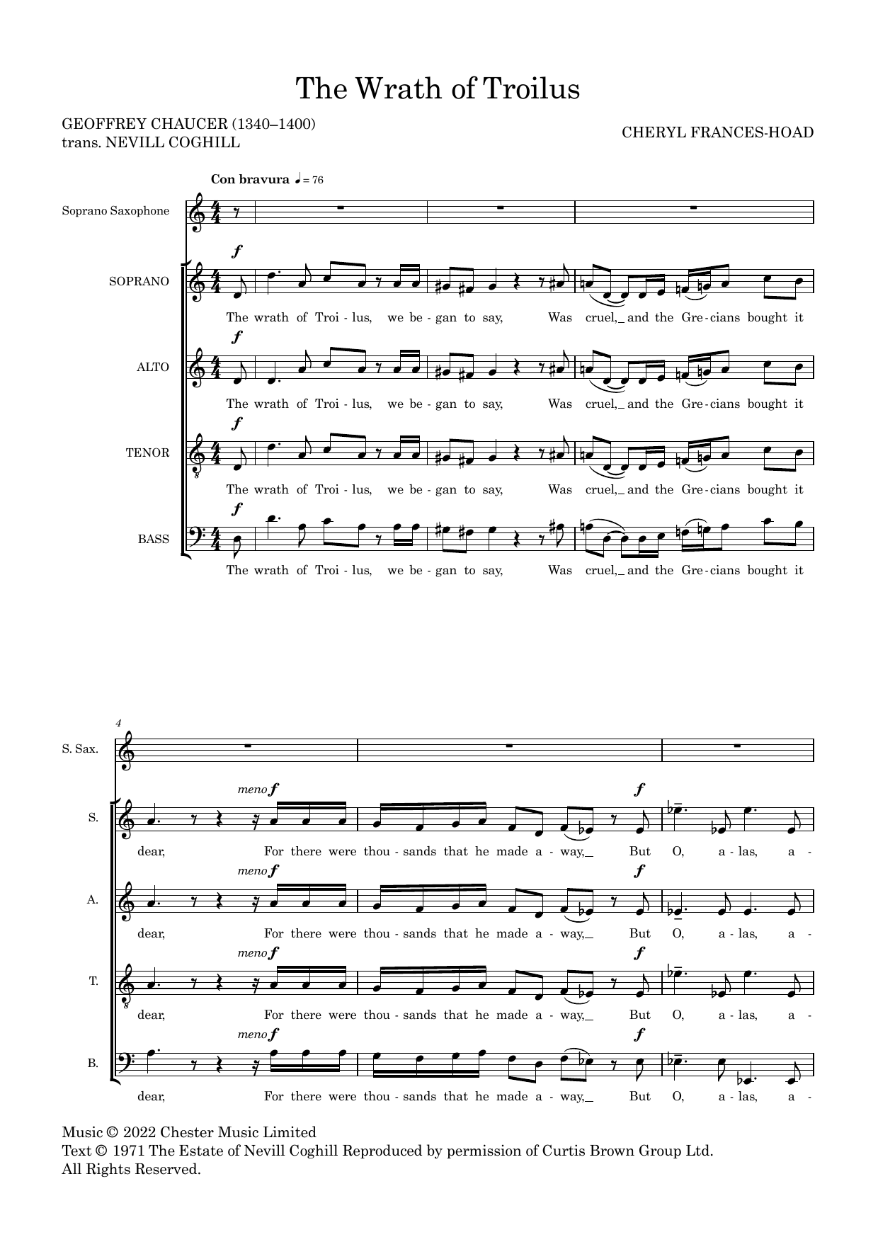 Download Cheryl Frances-Hoad The Wrath Of Troilus Sheet Music and learn how to play SATB Choir PDF digital score in minutes