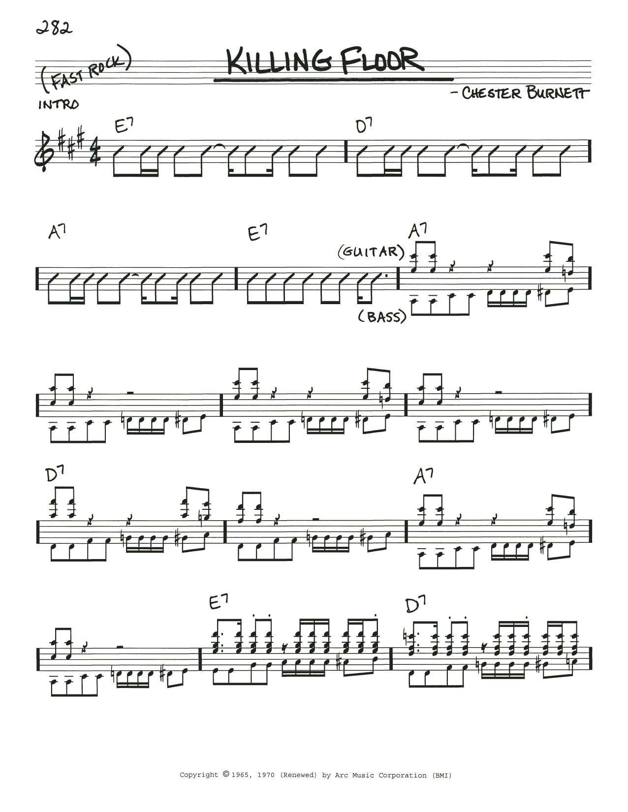 Download Chester Burnett Killing Floor Sheet Music and learn how to play Real Book – Melody, Lyrics & Chords PDF digital score in minutes