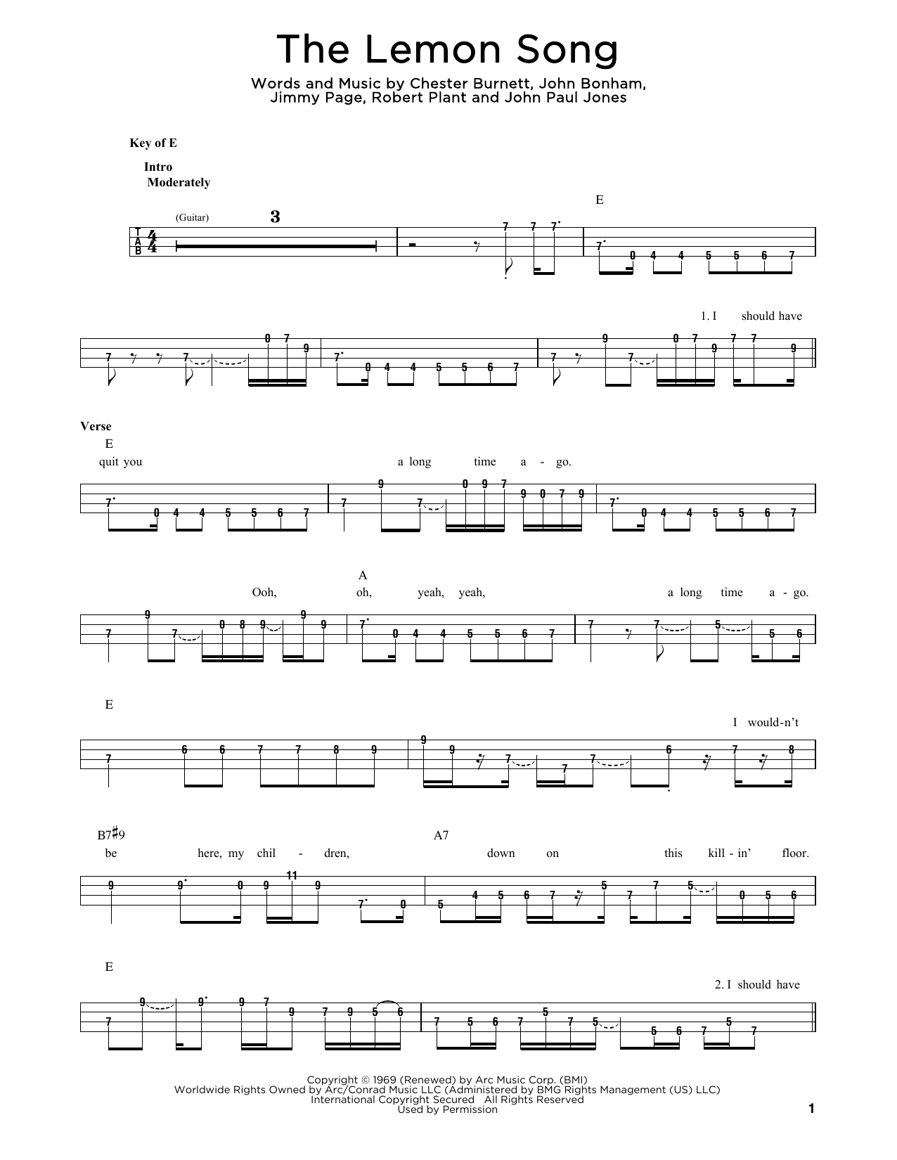 Download Chester Burnett The Lemon Song Sheet Music and learn how to play Easy Bass Tab PDF digital score in minutes