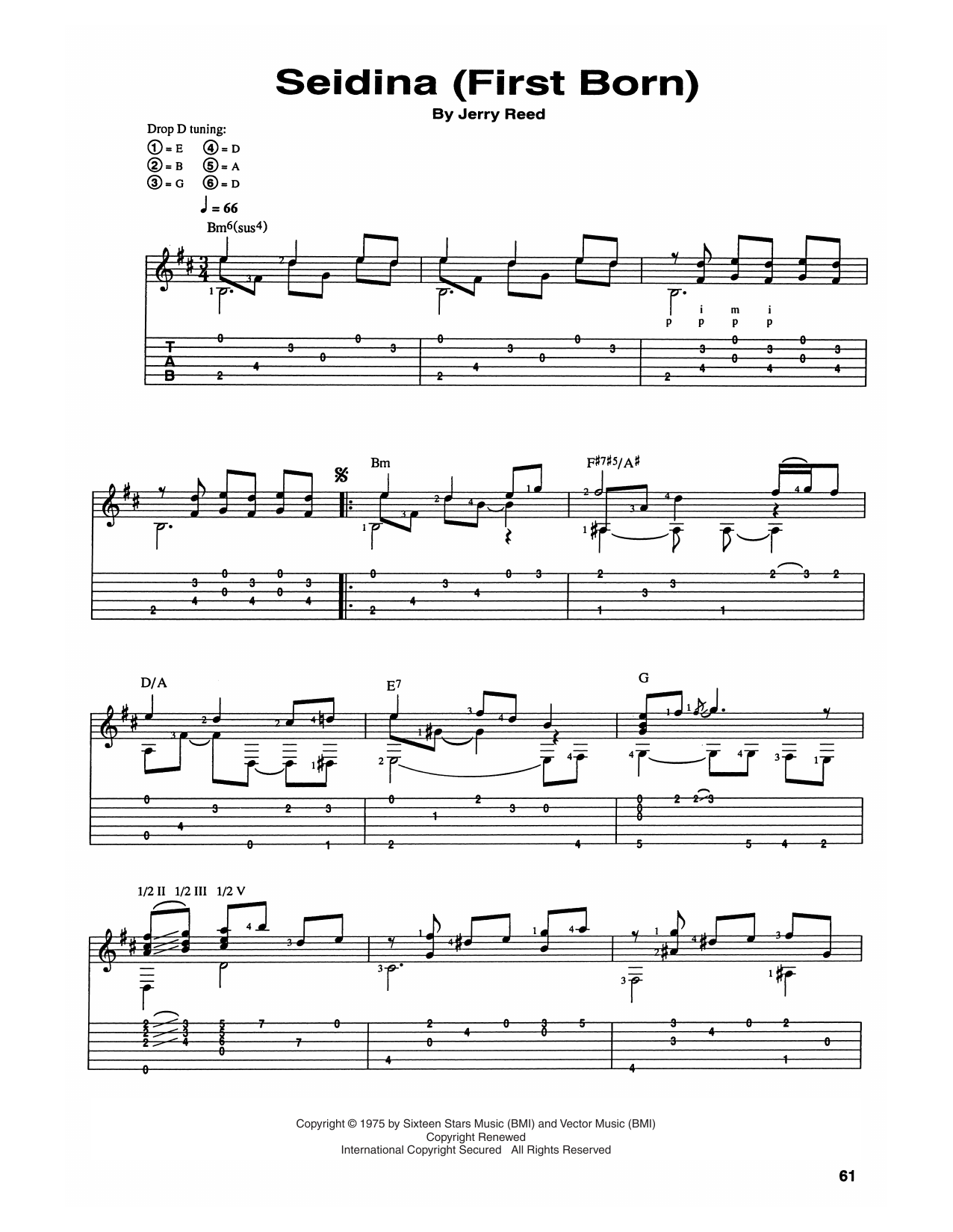 Download Chet Atkins and Jerry Reed Seidina (First Born) Sheet Music and learn how to play Guitar Tab PDF digital score in minutes