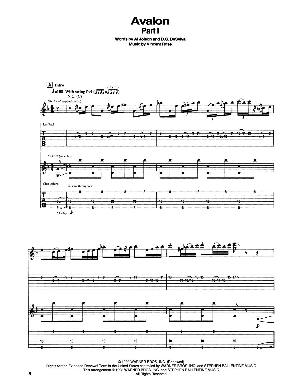 Download Chet Atkins Avalon Sheet Music and learn how to play Guitar Tab PDF digital score in minutes